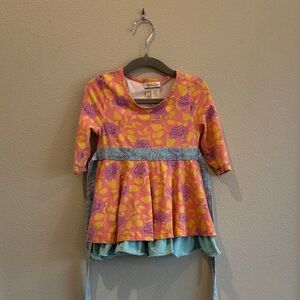 Matilda Jane Pink and Yellow Kids Blouse with Blue Accents